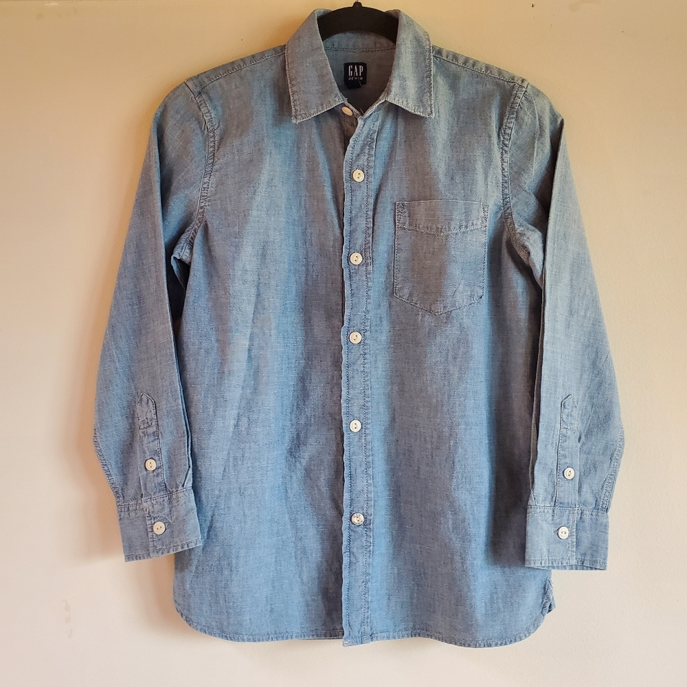 GAP Boys Girls Perfect Cotton Cambray Long-Sleeve Button-Down - Size XL